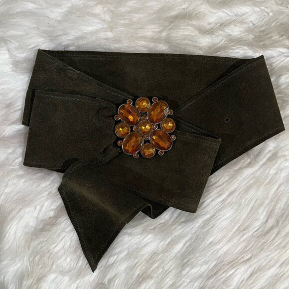 NEW Lake Shore Drive Suede Boho Crystal Flower Vintage Buckle Wide Waist Belt L main image 12
